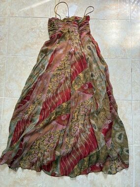 NEW Zara Red, Olive & Gold Floral Maxi Dress